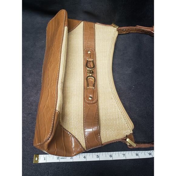 Etienne Aigner Straw / Leather Tan Adjustable Strap Shoulder Hand Bag Purse - Picture 11 of 12